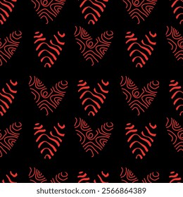 Valentine's day seamless pattern. Red outlines of hearts on a black background. Vector illustration for background, greeting card, adult store, packaging, wrapping paper, fabric