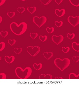 Valentines Day seamless pattern with red hearts sprayed for background, card or wrapping paper.