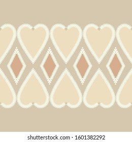 Valentine's day. Seamless pattern with satin stitch embroidery. Vector geometric background. Vector illustration for web design or print.