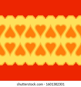 Valentine's day. Seamless pattern with satin stitch embroidery. Vector geometric background. Vector illustration for web design or print.
