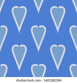 Valentine's day. Seamless pattern with satin stitch embroidery. Vector geometric background. Vector illustration for web design or print.