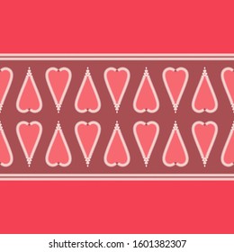 Valentine's day. Seamless pattern with satin stitch embroidery. Vector geometric background. Vector illustration for web design or print.