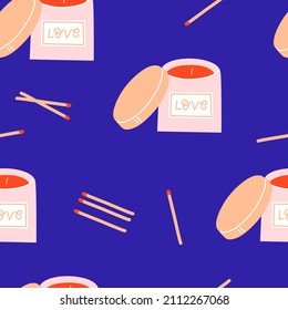 El día de San Valentín es un patrón sin fisuras con velas perfumadas. Ilustración del vector