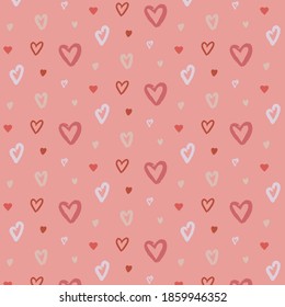 Valentine's day seamless pattern. Scrapbooking paper. Background with modern calligraphy and pink hearts. Vector illustration.