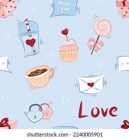 Valentine's Day seamless pattern, Valentine's Day set, romantic set