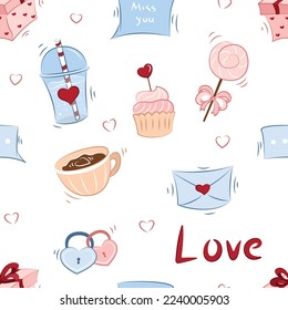 Valentine's Day seamless pattern, Valentine's Day set, romantic set