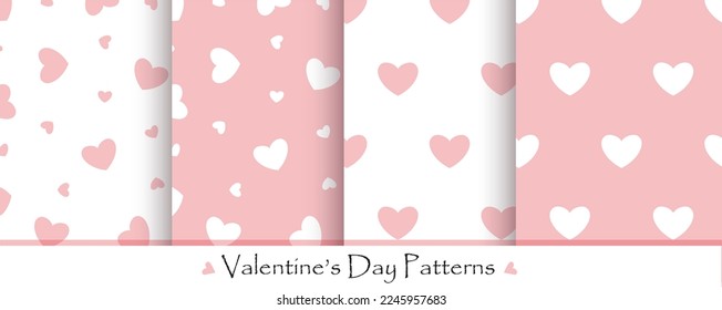 Valentine's day seamless pattern set. Cute Love set patterns with pink and white hearts.