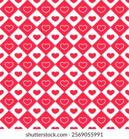 Valentine's Day seamless pattern square and love hearts shape, vector illustration