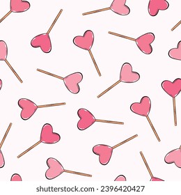 valentines' day seamless pattern with sugar candy, heart lollipops for wallpaper, backgrounds, textile print, wrapping paper, etc. EPS 10