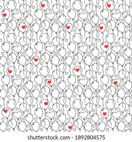 Patrón sin fisuras del día de San Valentín. Símbolos del día de San Valentín en estilo doodle sobre fondo blanco.