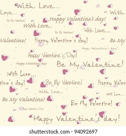 valentine's day seamless pattern with text and hearts