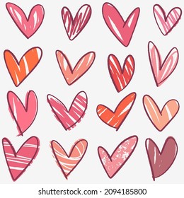 Valentine's Day seamless pattern. Trendy flat hand drawn stylized hearts. Vector illustration for wrapping, textile, fabric.