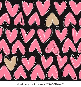 Valentine's Day seamless pattern. Trendy flat hand drawn stylized hearts. Vector illustration for wrapping, textile, fabric.