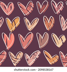 Valentine's Day seamless pattern. Trendy flat hand drawn stylized hearts. Vector illustration for wrapping, textile, fabric.