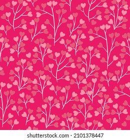 Valentine's day seamless pattern with twigs and hearts. Vector graphics.