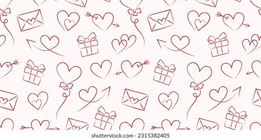 Valentines day seamless pattern vector background, pink and red