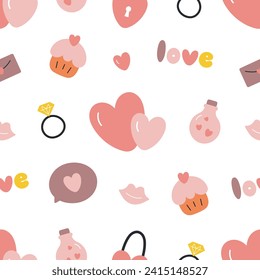 Valentine's Day seamless pattern. Vector illustration in flat style.