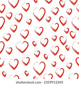 Valentine's Day seamless pattern. Watercolor texture heart shape. Red romantic textile print template. Love background.