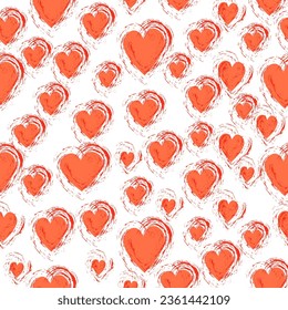 Valentine's Day seamless pattern. Watercolor texture heart shape. Red romantic textile print template. Love background.