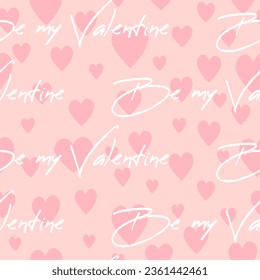 Valentine's Day seamless pattern. Watercolour texture heart shape. Pink romantic textile print template. Love background.