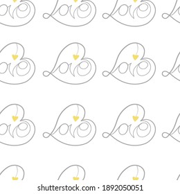 Patrón sin fisuras del día de San Valentín con la palabra amor. Diseño de letras con colores de tendencia que iluminan el amarillo y el gris extremo.