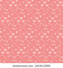 valentine's day seamless pattern, word love and hearts vector background for postcards, wrapping paper, curtains, tablecloths or bedding