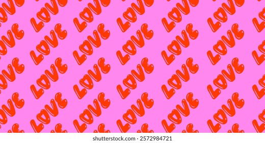 Valentines day seamless pattern with word Love. Background with Love lettering. Modern typographic texture for wrapping paper, fabric, wallpaper