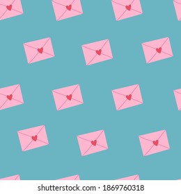 Valentine's Day seamless pattern,love mail on blue background. Vector hand drawn illustration