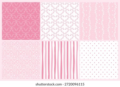 Valentinstag nahtlose Muster-Kollektion mit eleganten Blumenelementen und Herzen für Tapeten, Umhüllungspapiere, Hintergründe, Stoffdrucke, Scrapbooking, Schreibwaren. EPS 10