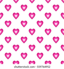 Valentine's day seamless patterns. Endless texture with hearts in pink and white. 
For invitations, scrap-booking, cards, posters. 