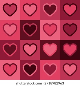 Valentinstag nahtlose Muster mit Herzen, romantischer Hintergrund. für Stoffdruck, Geschenkpapier, Tapete, Hochzeitsdekor. Vektorgrafik