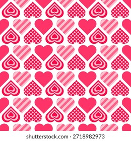 Valentinstag nahtlose Muster mit Herzen, romantischer Hintergrund. für Stoffdruck, Geschenkpapier, Tapete, Hochzeitsdekor. Vektorgrafik