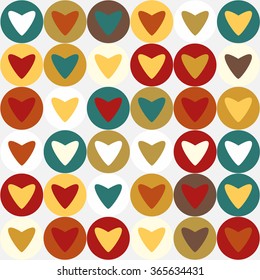 Valentines day seamless patterns with hearts in circles. Mosaic card, tiled ornament. Vector illustration. Valentines day design.