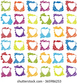 Valentines day seamless patterns with hearts in squares and spots. Mosaic card, tiled ornament. Vector illustration. Valentines day design.