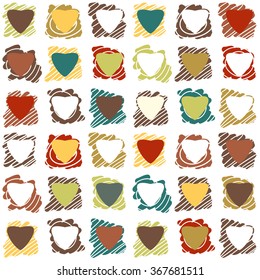 Valentines day seamless patterns with hearts in squares and spots. Mosaic card, tiled ornament. Vector illustration. Valentines day design.