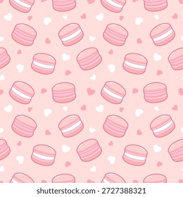Valentinstag nahtlose Muster mit rosa Makaronen, romantischer Hintergrund. für Stoffdruck, Geschenkpapier, Tapete, Hochzeitsdekor. Vektorgrafik