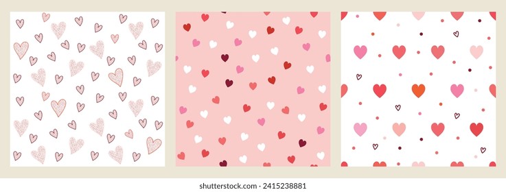 Valentine's day seamless patterns set, decorative wallpapers, backgrounds with specific design