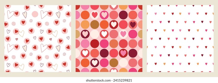 Valentine's day seamless patterns set with different design, decorative wallpapers, backgrounds 