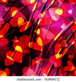 Valentines day seamless texture. Hearts, stripes, dots. Abstract vector background for web page, banners backdrop, fabric, home decor, wrapping, girls design, greeting card