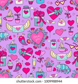 Valentine's Day seamless vector pattern. Lovely cute illustration.