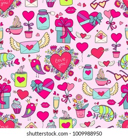 Valentine's Day seamless vector pattern. Lovely cute illustration.