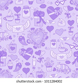Valentine's Day seamless vector pattern. Lovely cute illustration.