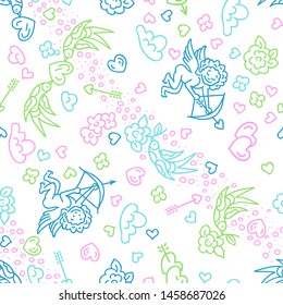 Valentine's Day seamless vector pattern pattern with Cupids