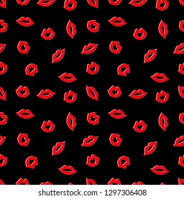 Valentine's Day Seamless Vector Patterns. Backgrounds Textures in Red, Black and  White Symbol Lips and Kisses.