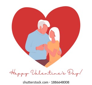 Valentine's day senior couple. Senior couple love concept in red heart isolated on the white background. Vector illustration