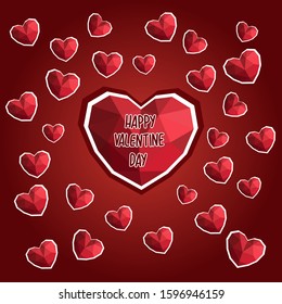 Valentine's day with separate text on a big heart, red background, vector illustration - vector