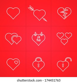 valentine's day set of abstract outline hearts icons