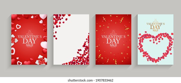 Valentines day set backgrounds, card templates, holiday banners, greeting cards. Vector Illustration