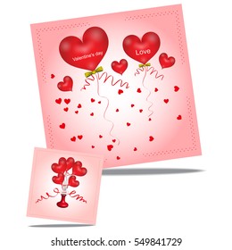 Valentine's day set,  balloon heart cards templates, emblems,Vector illustration