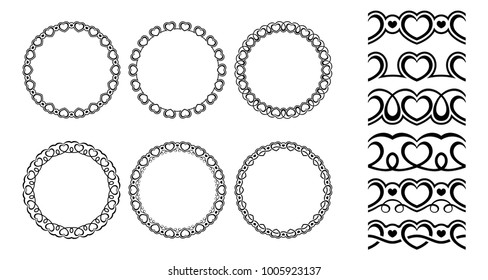 Valentines day set of border seamless brushes with hearts